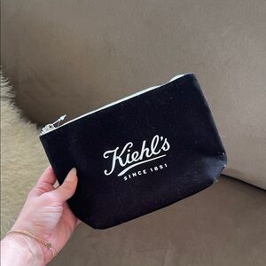 Kiehl's Black Canvas Zip Pouch with White Logo